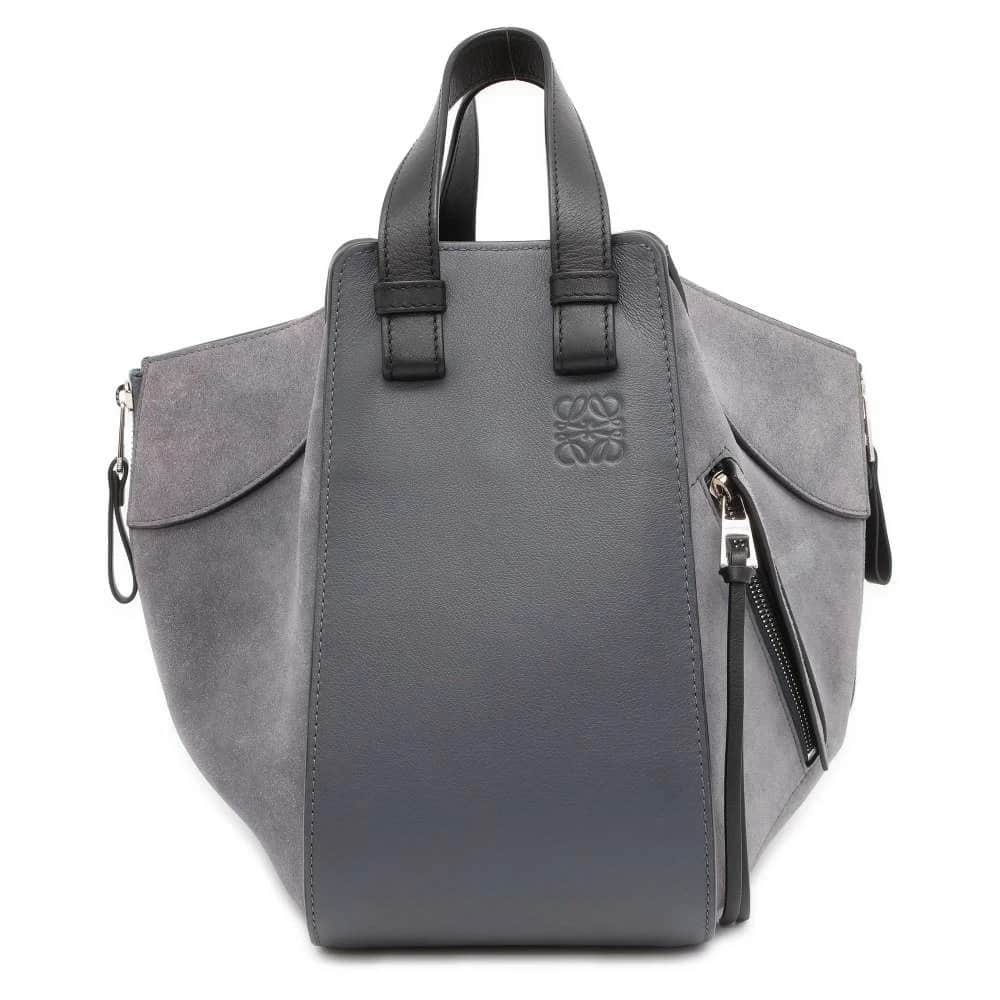 Loewe Grey Leather and Suede Small Hammock Tote Bag Grey Suede Good - Front View