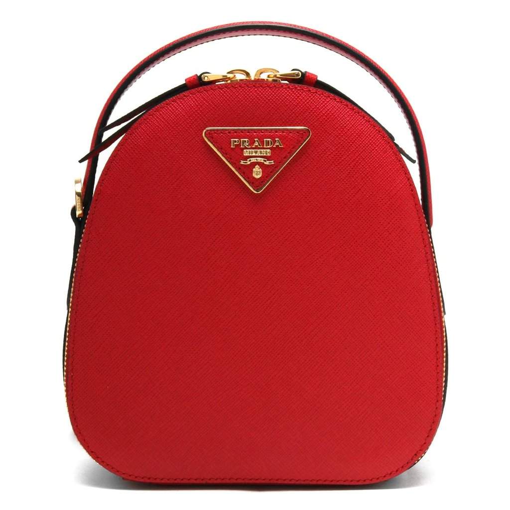 Prada Red Saffiano Leather Triangle Logo Mini Rucksack Bag Red Canvas Never worn - Front View