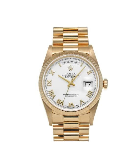 Rolex 1996 36mm Day-Date White Dial 18238 with Yellow Gold Case, Bezel and President Bracelet Yellow Gold Very good - Front View