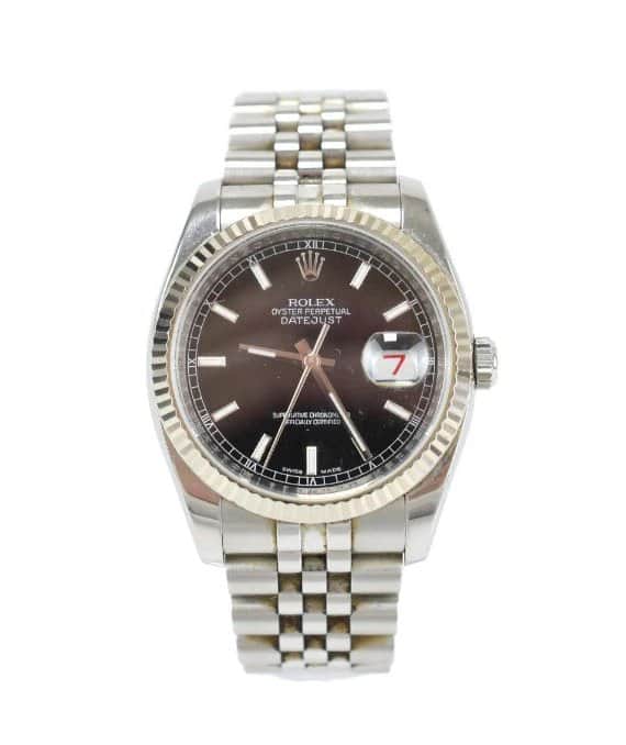 Rolex Black 18k White Gold & Stainless Steel Datejust 16234 Men's Wristwatch Black Good - Front View