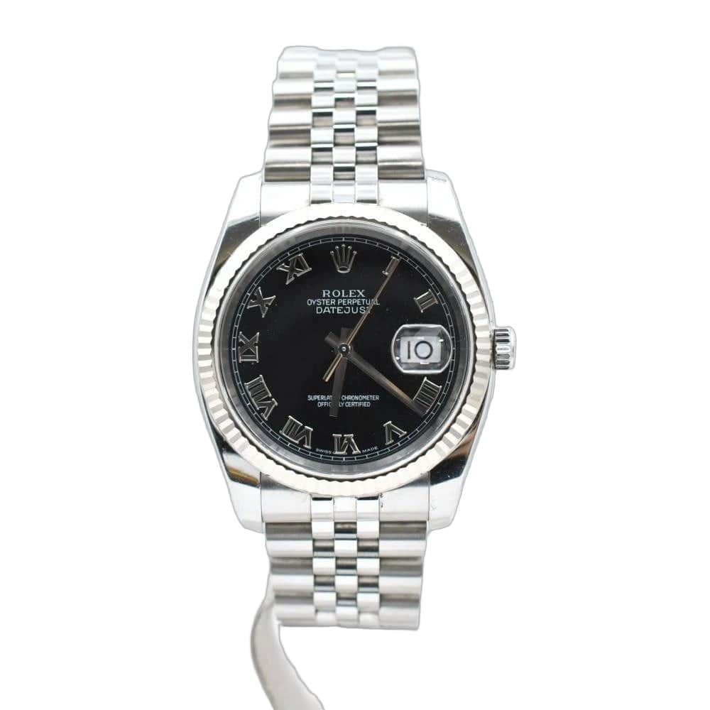Rolex Datejust 116234 Black Dial Roman 18k White Gold & Stainless Steel Jubilee Bracelet Automatic Men's Watch Black Stainless steel Good - Front View