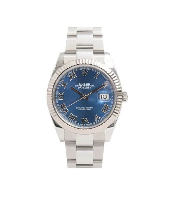 Rolex Datejust 42.4mm Azzurro Blue Dial Roman Numeral Automatic Men's Watch in Stainless Steel and White Gold White Very good - Front View