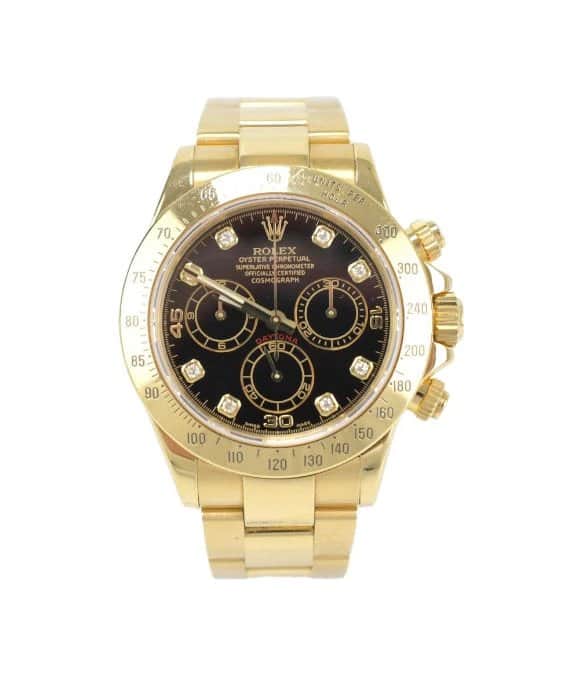 Rolex Daytona 116528G 18k Yellow Gold Black Diamond Dial Automatic Men's Watch Yellow Good - Front View