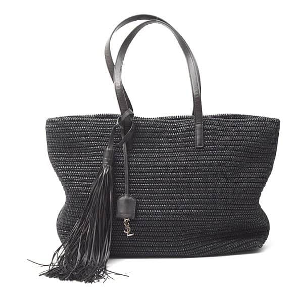 Saint Laurent Black Cabas Noir Raffia Tote Bag Black Good - Front View