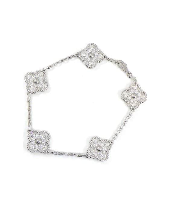Van Cleef & Arpels Bracelet Vintage Alhambra Diamond Paved 5 Motif 18k White Gold Bracelet White Gold Very good - Front View