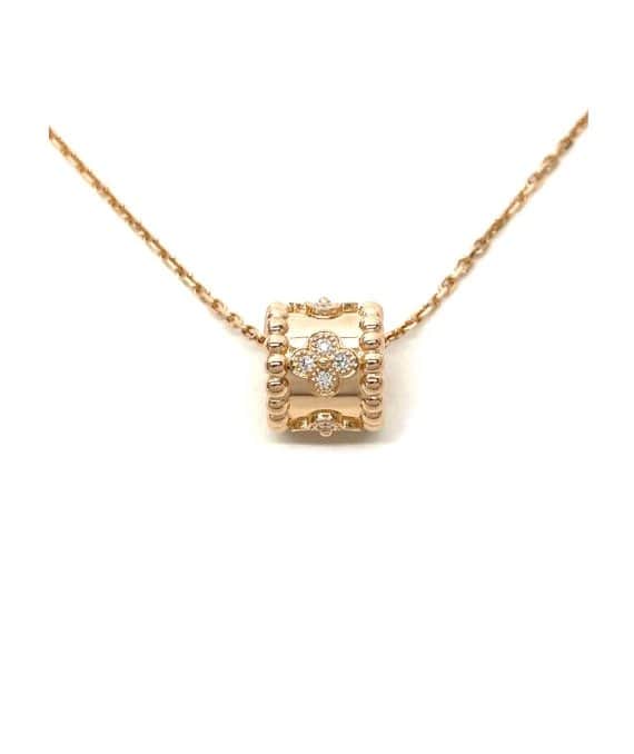 Van Cleef & Arpels K18 Rose Gold Perlée Clover Pendant Diamond Necklace Gold Gold Very good - Front View