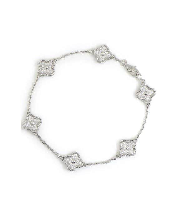 Van Cleef & Arpels Sweet Alhambra 6 Motifs Diamond Bracelet In 18k White Gold White Gold Very good - Front View