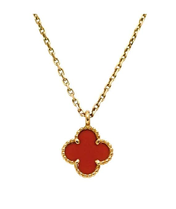 Van Cleef & Arpels Sweet Alhambra Mini Necklace with Orange Stone Pendant in 18k Yellow Gold Yellow Gold Very good - Front View