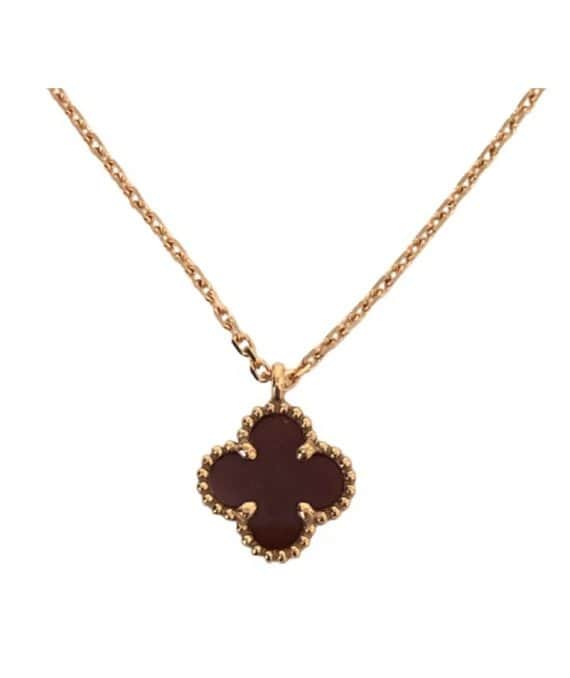 Van Cleef & Arpels Sweet Alhambra Pendant Necklace with Carnelian in 18K Rose Gold Gold Gold Very good - Front View
