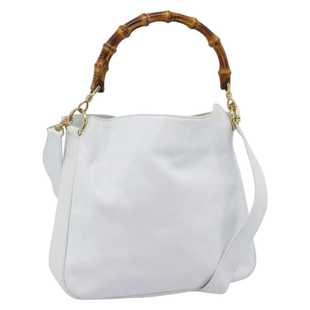 Gucci Bamboo leather shoulder bag White Leather Good condition - Front View