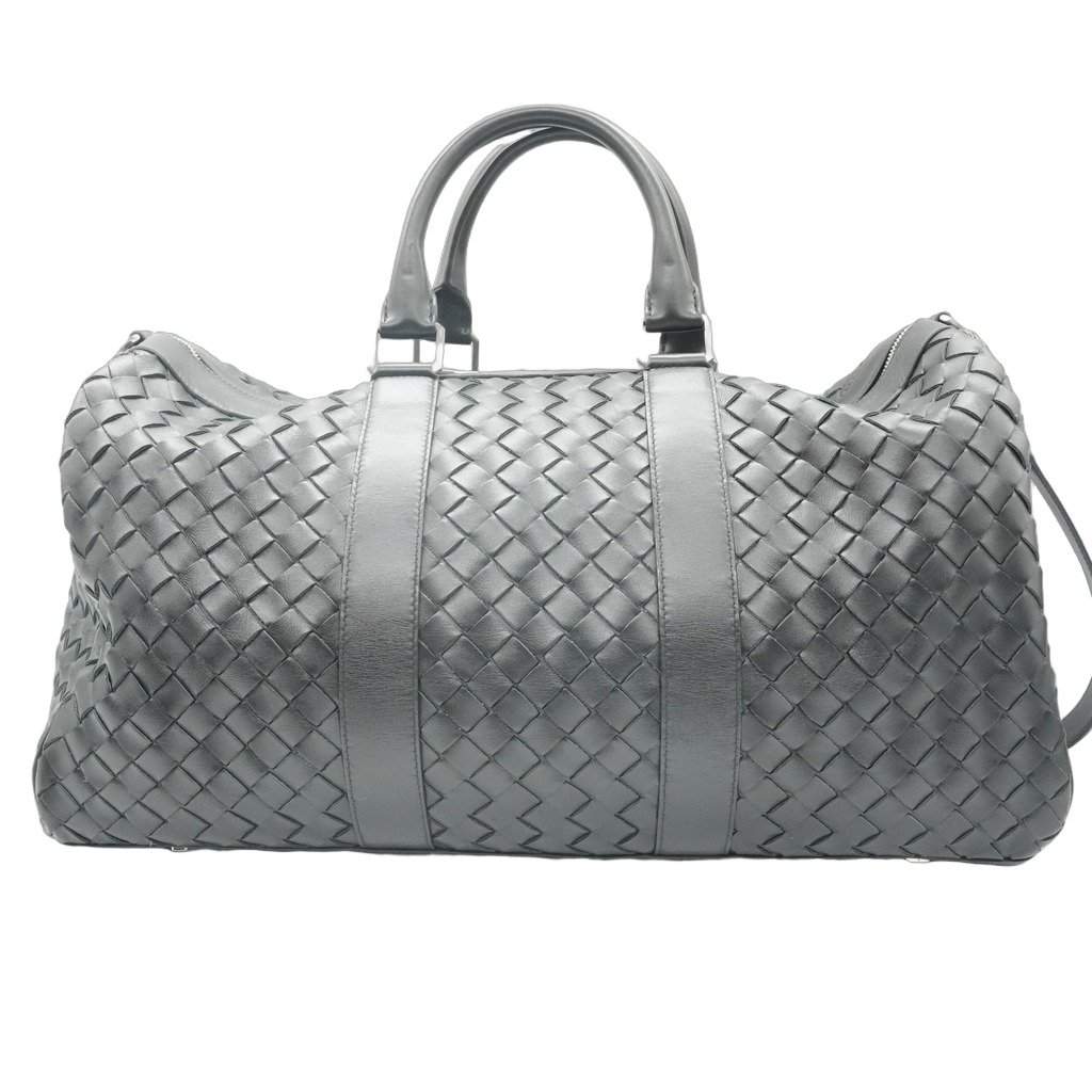 Bottega Veneta Intrecciato Duffle Bag Black Black Leather Good - Front View