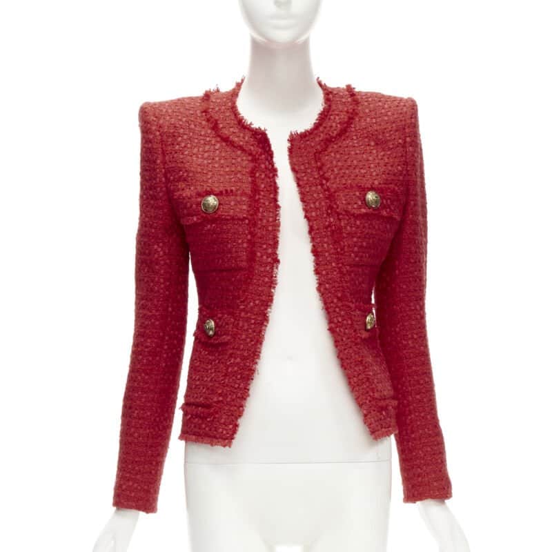 Balmain Tweed Power Blazer Red Tweed Never worn - Front View