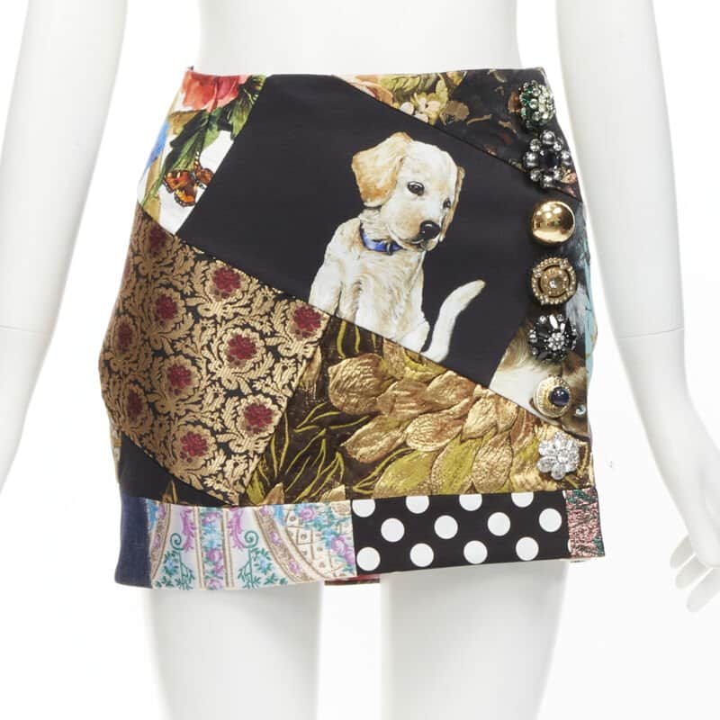 Dolce & Gabbana Dog Patchwork Skirt MultiColor Polyester Very good - Front View
