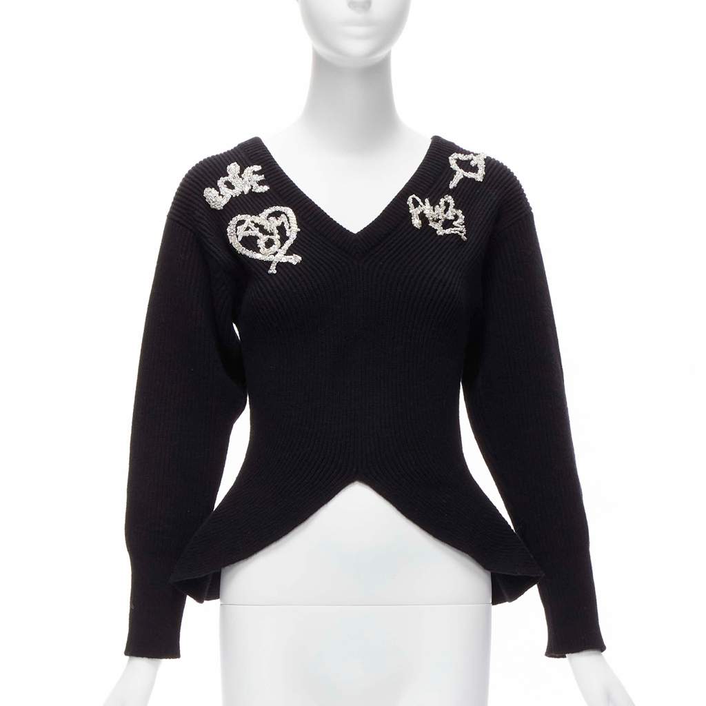 Alexander McQueen Logo Peplum Sweater Black Wool Never worn - Front View