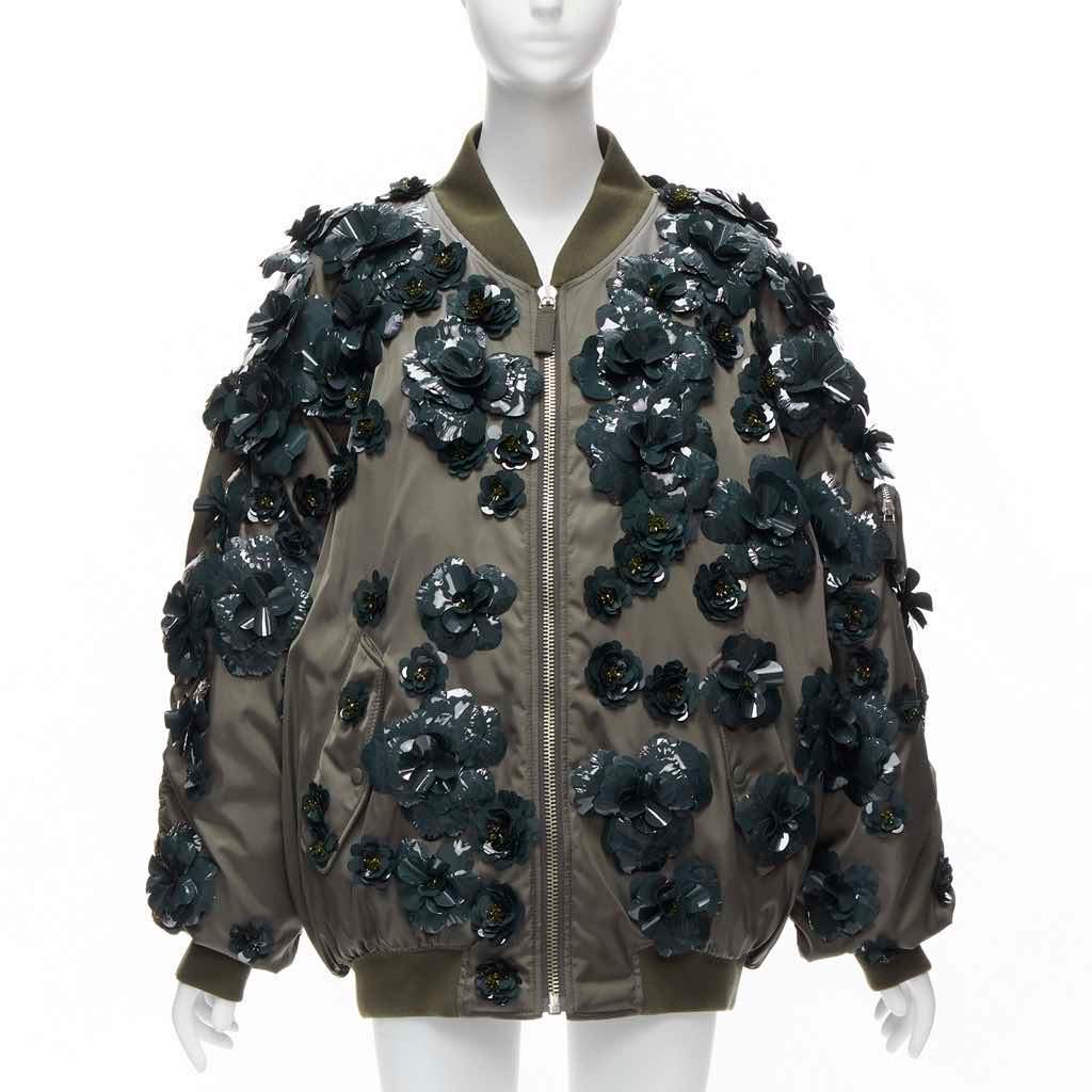 Prada Green Nylon Oversized Bomber Green Very good - Front View