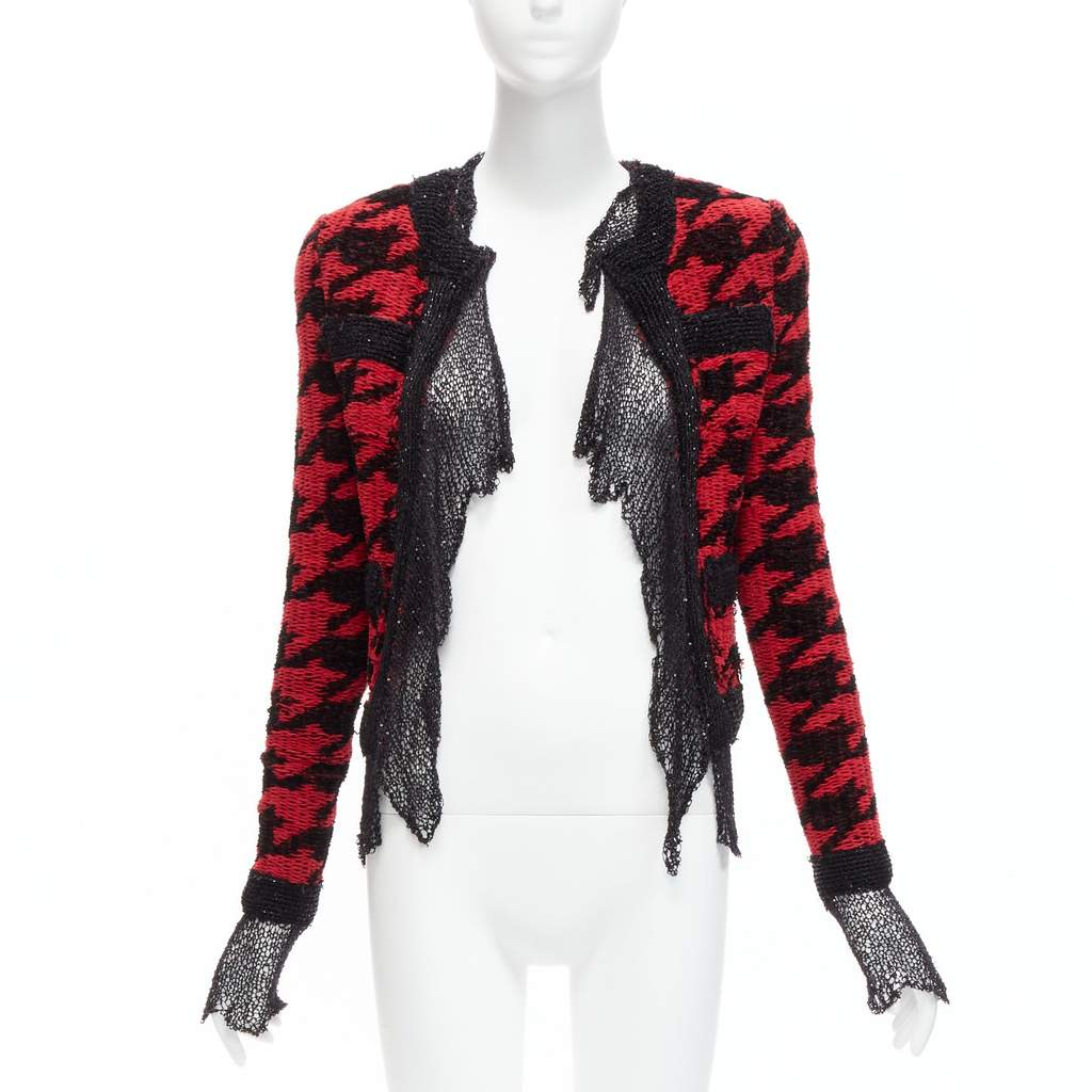 Balmain Houndstooth Mesh Jacket Black Viscose Never worn - Front View