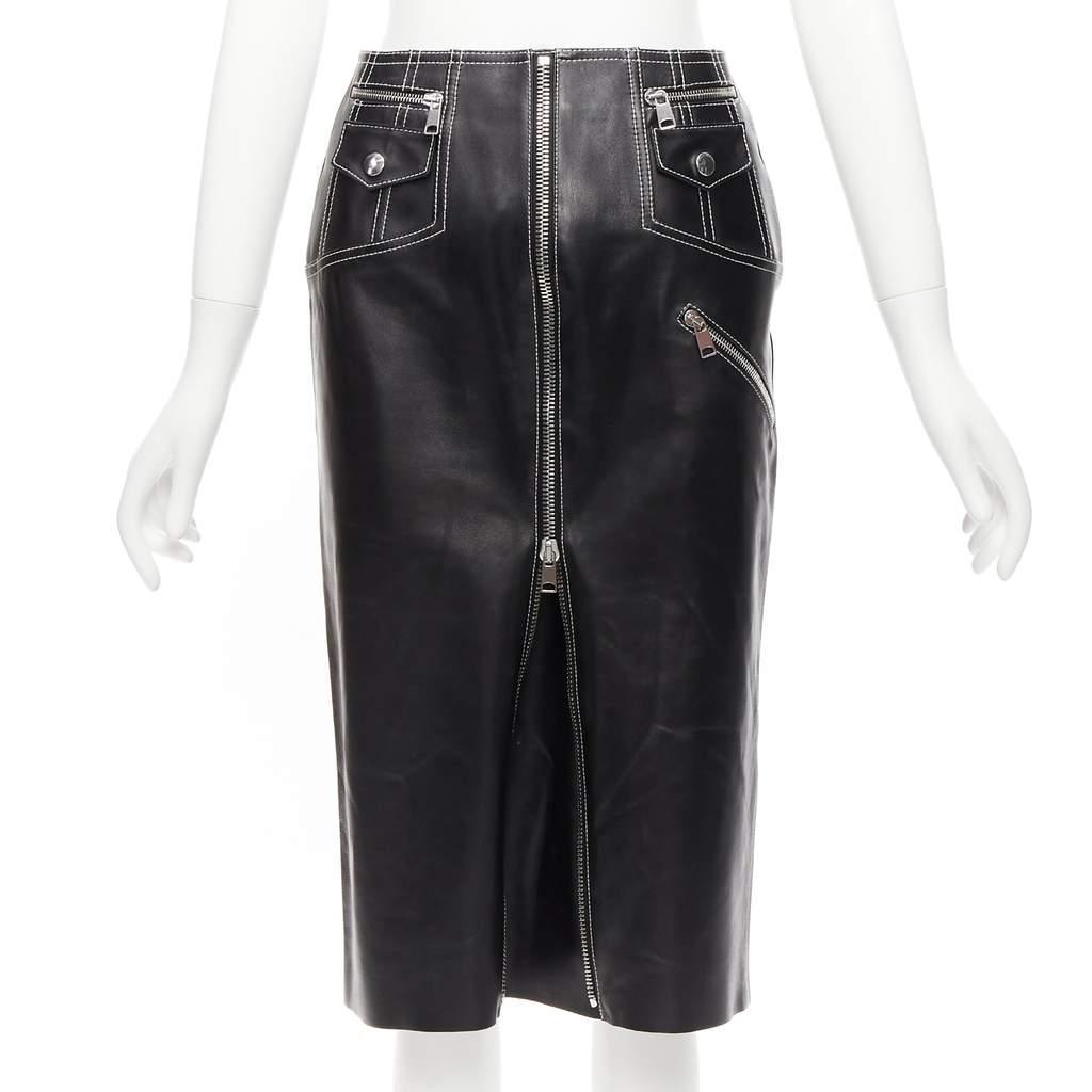Alexander McQueen Biker Zip Skirt Black Leather Never worn - Front View