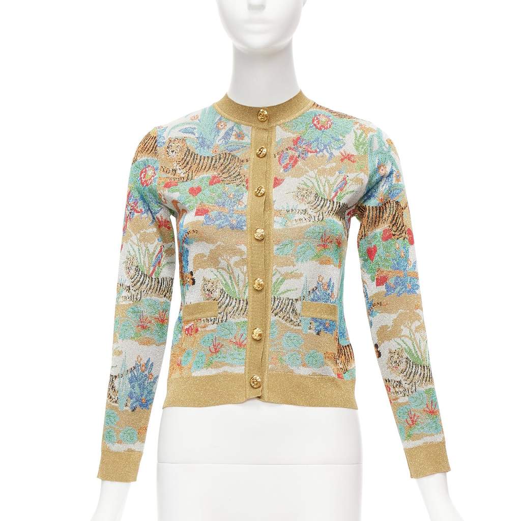 Gucci Oriental Tiger Cardigan Silver Viscose Never worn - Front View