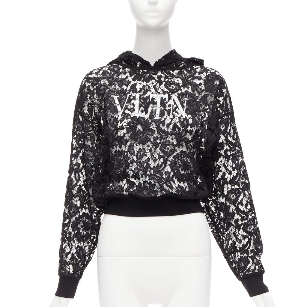 Valentino Garavani Floral Lace Hoodie Black Viscose Never worn - Front View