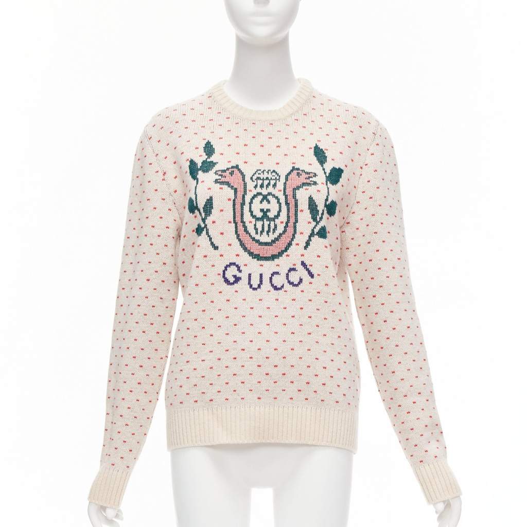 Gucci Fairisle Crest Sweater Beige Wool Never worn - Front View