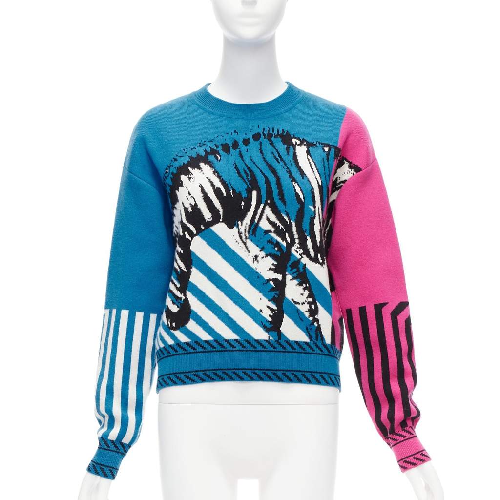 Christian Dior Zebra Graphic Sweater Blue Cashmere Never worn - Front View