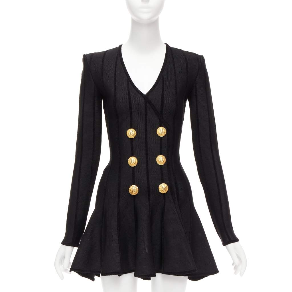 Balmain Striped Chenille Dress Black Viscose Never worn - Front View