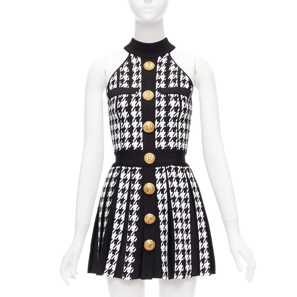 Balmain Houndstooth Halter Dress Black Viscose Never worn - Front View