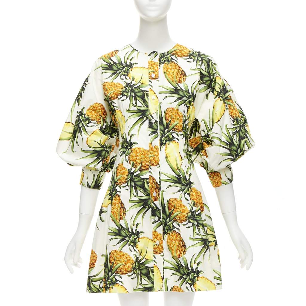Oscar De La Renta Pineapple Puff Dress Yellow Cotton Never worn - Front View