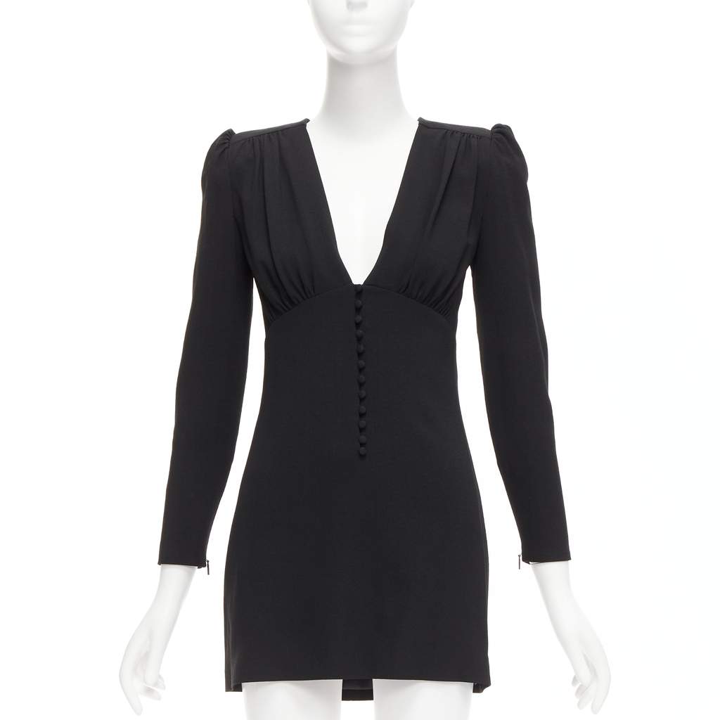 Saint Laurent Deep V Mini Dress Black Never worn - Front View
