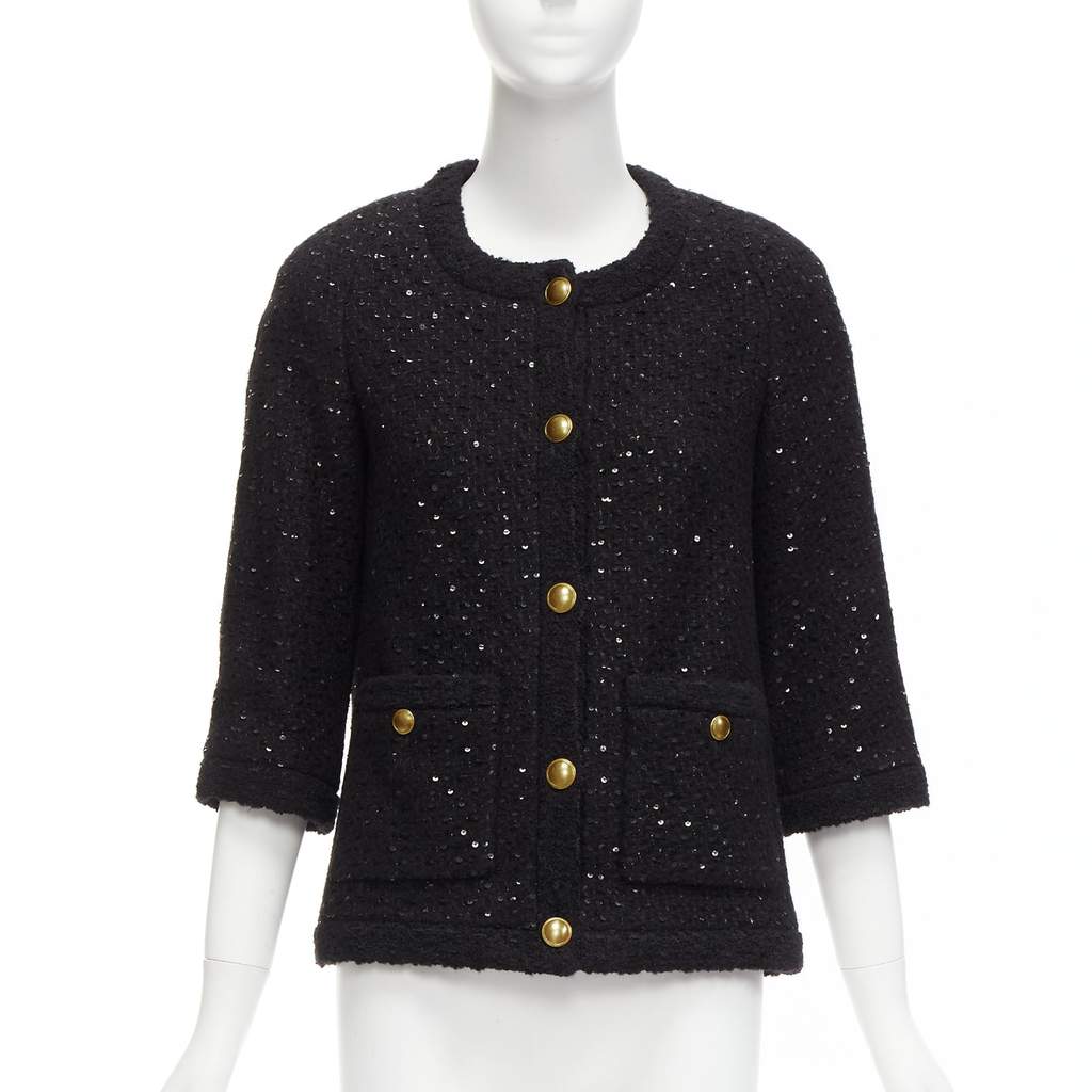 Saint Laurent Black Wool Tweed Jacket Black Wool Never worn - Front View