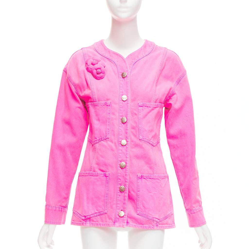 Chanel Pink Cotton Camellia Jacket Pink Cotton Very good - Front View