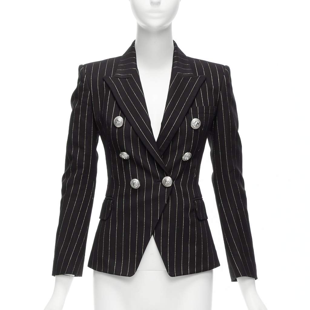 Balmain Gold Striped Blazer Black Cotton Never worn - Front View