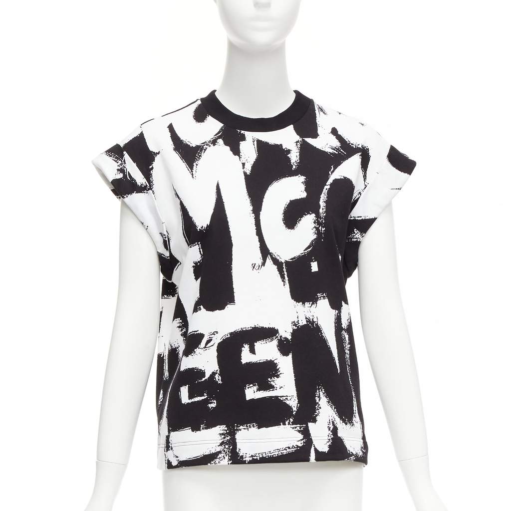 Alexander McQueen Graffiti Boxy Top Black Cotton Never worn - Front View