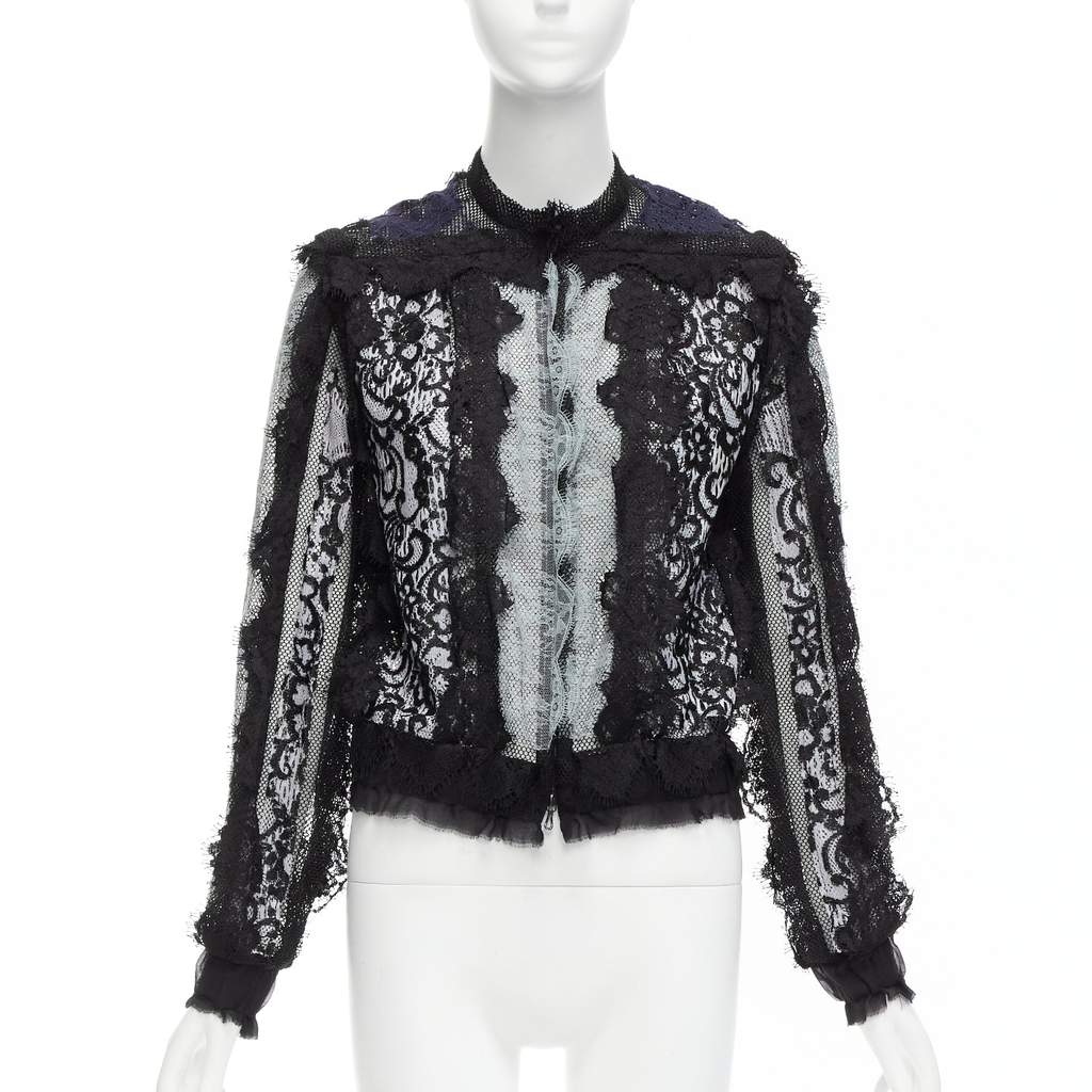 Lanvin Lace Sheer Jacket Blue Cotton Never worn - Front View