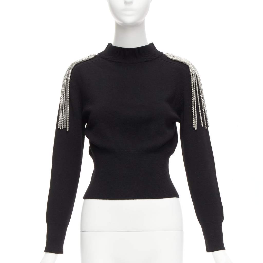 Christopher Kane Chain Shoulder Sweater Black Wool Never worn - Front View