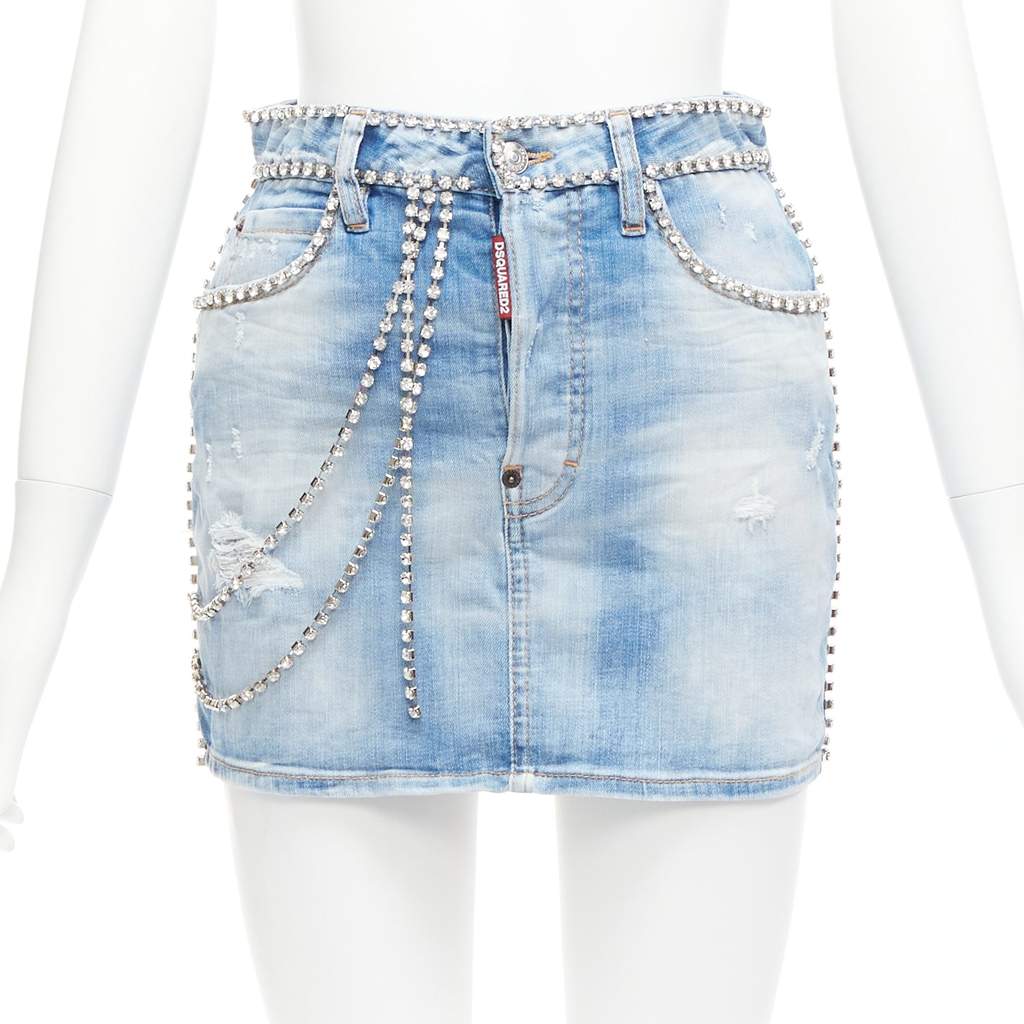 Dsquared2 Crystal Skirt Shorts Blue Cotton Never worn - Front View