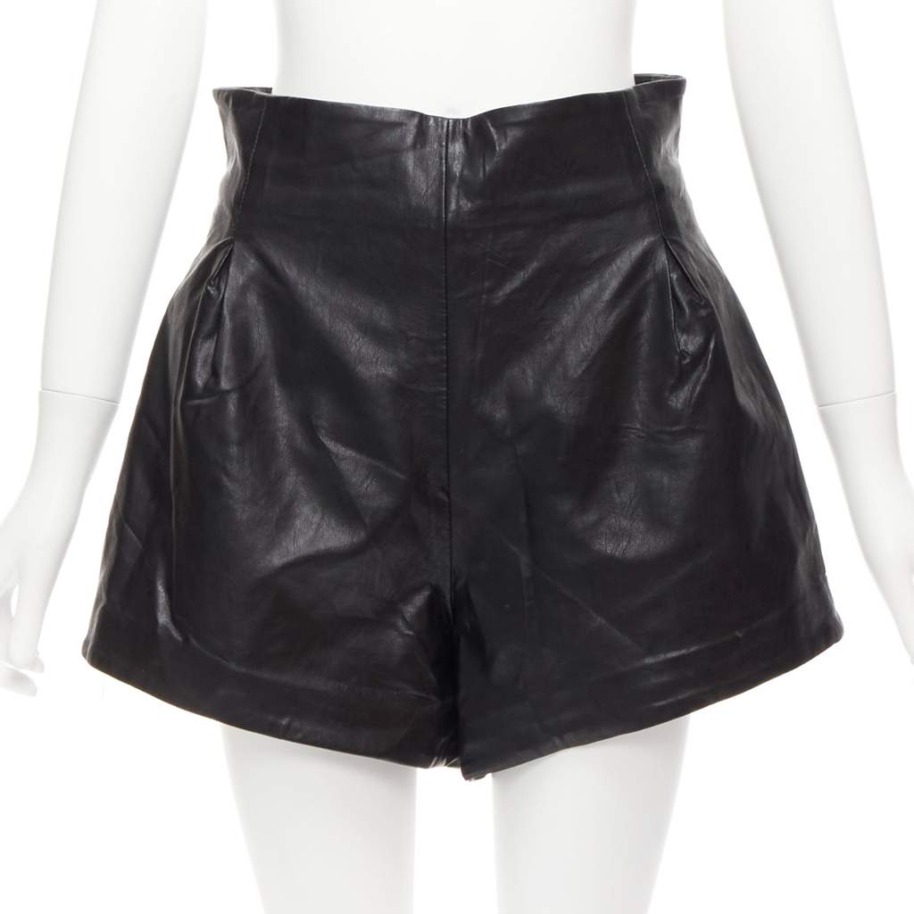 Bronx and Banco Paperbag Leather Shorts Black Never worn - Front View