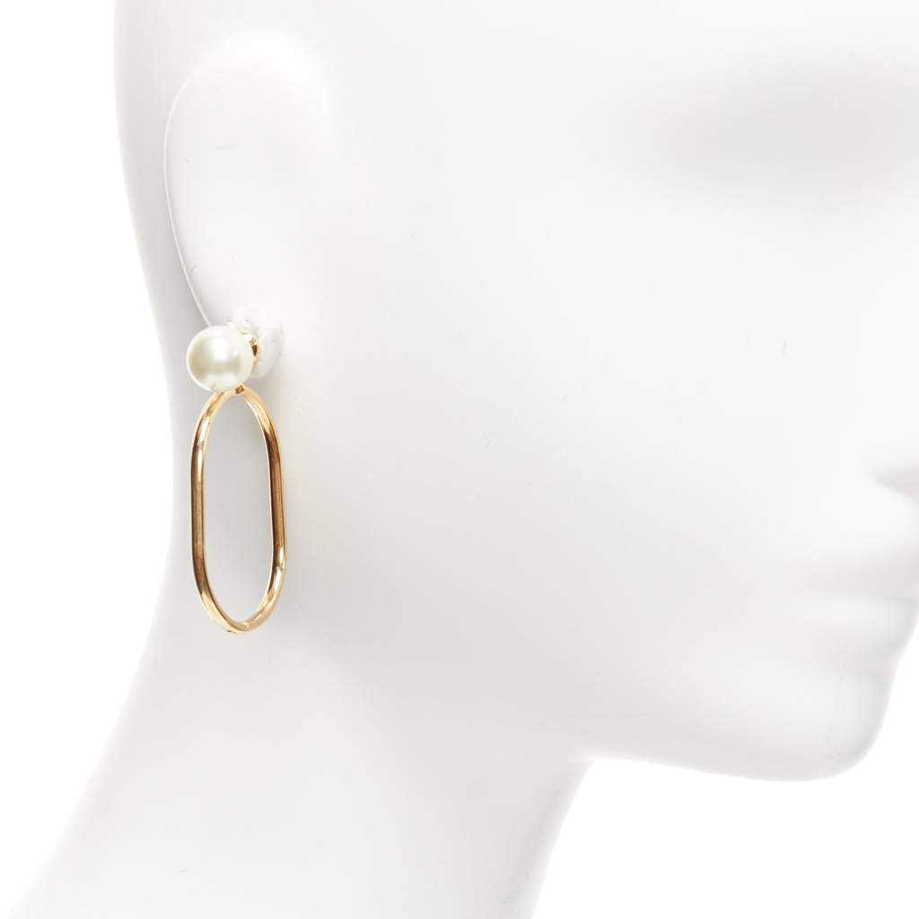 Dior Oval Hoop Earrings Gold Pearl Very good - Front View