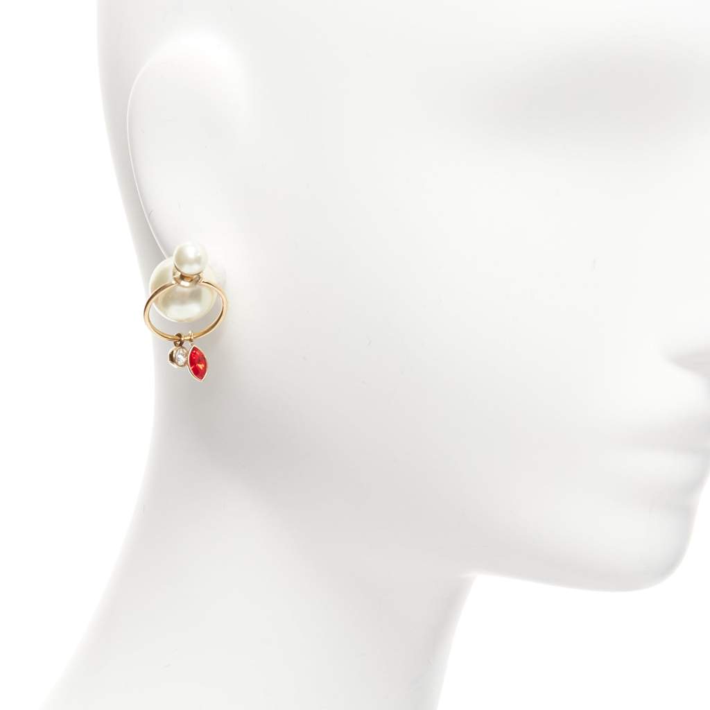 Dior Crystal Hoop Earrings Gold Pearl Very good - Front View