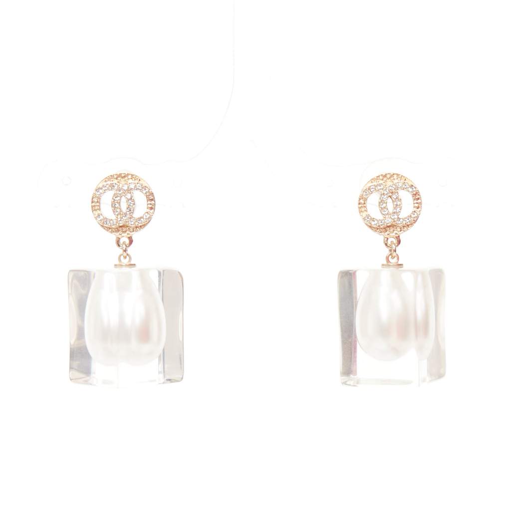 Chanel Encased Pearl Earrings White Pearl Never worn - Front View
