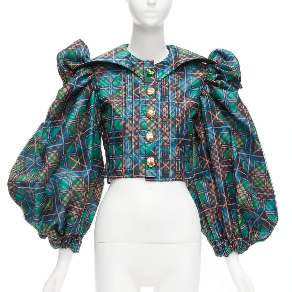Chopova Lowena Plaid Puff Shirt Green Polyester Very good - Front View