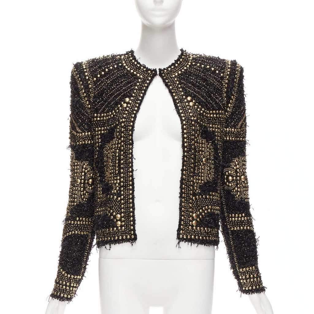 Balmain Gold Tweed Jacket Black Polyamide Never worn - Front View