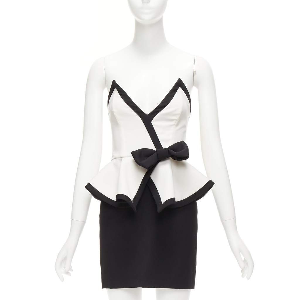 Alessandra Rich Colorblocked Cocktail Dress Black Wool Never worn - Front View