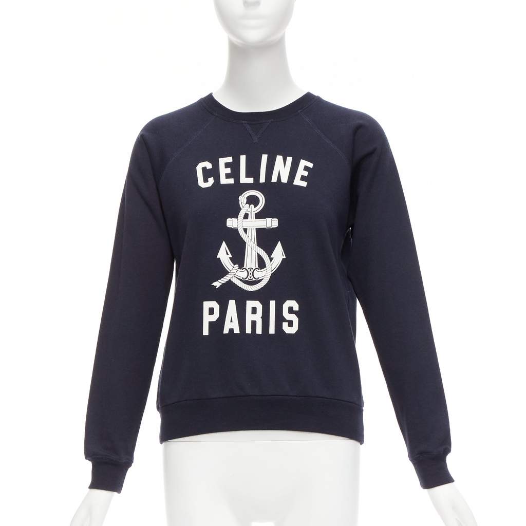 Celine Anchor Logo Sweatshirt Navy Cotton Fair - Front View