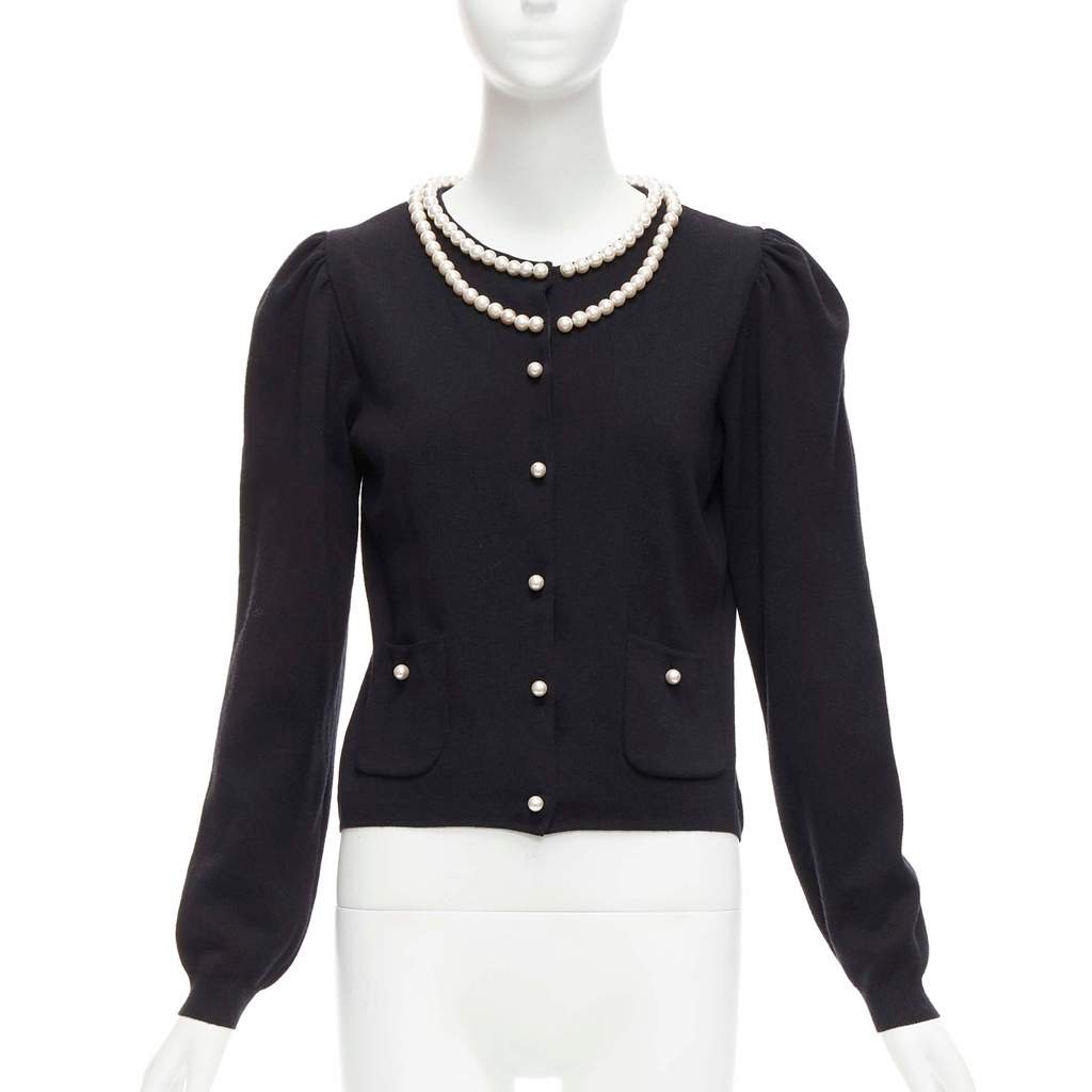 Moschino Pearl Collar Cardigan Black Polyamide Never worn - Front View