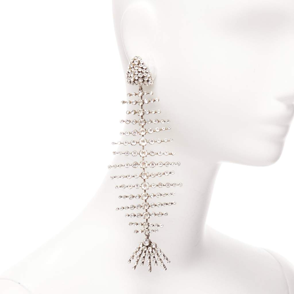 Saint Laurent Fish Bone Earrings Silver Metal Very good - Front View