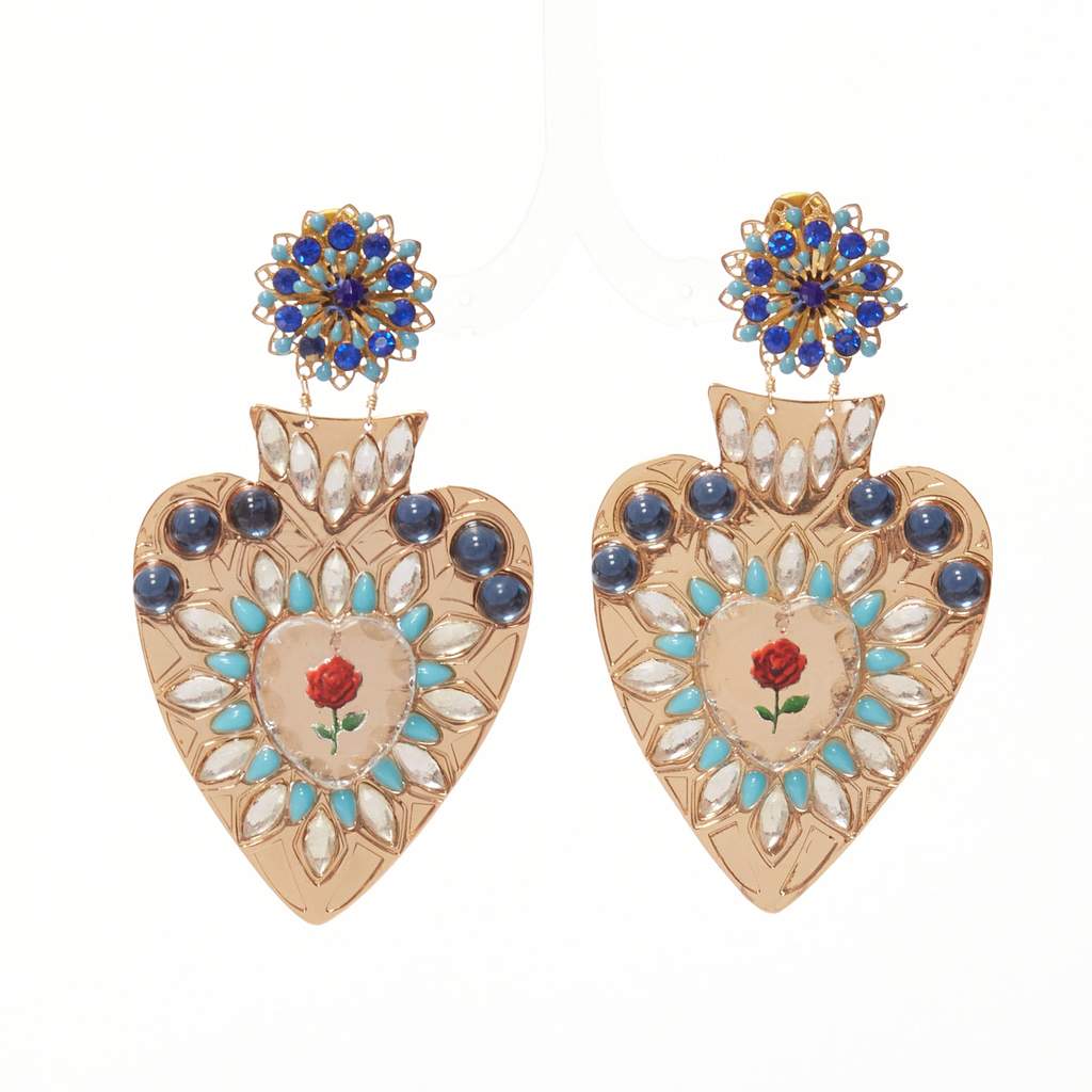 Mercedes Salazar Heart Resin Earrings Gold Metal Very good - Front View