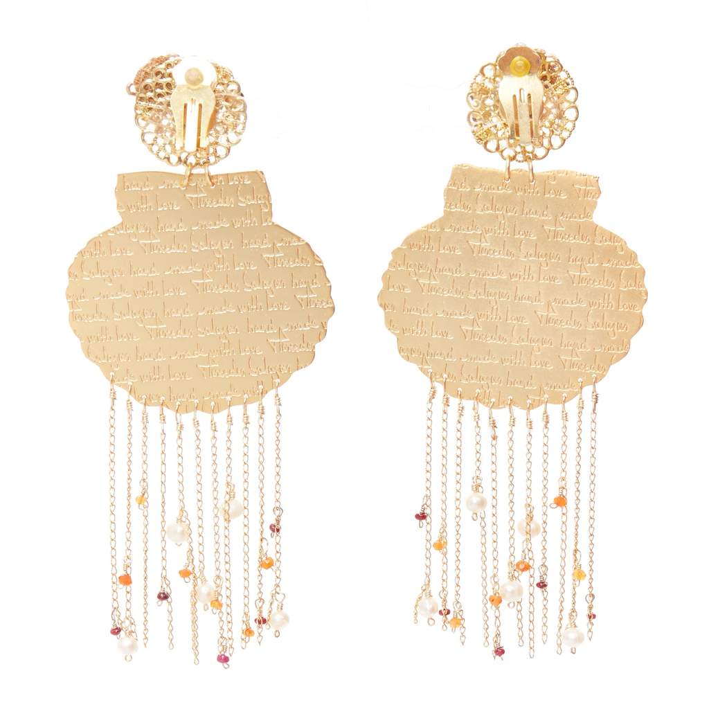 Mercedes Salazar Shell Tassel Earrings Gold Metal Very good - Front View