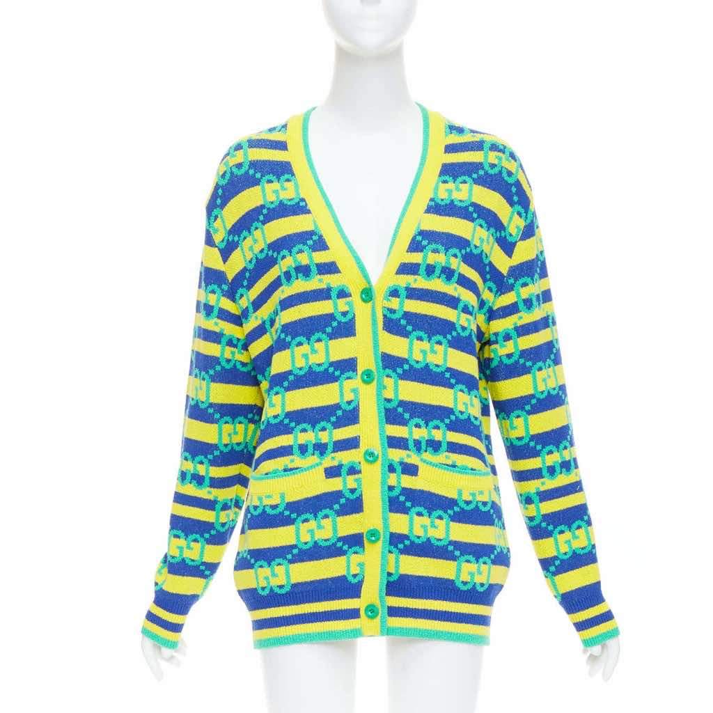 Gucci GG Stripe Cardigan Green Viscose Never worn - Front View
