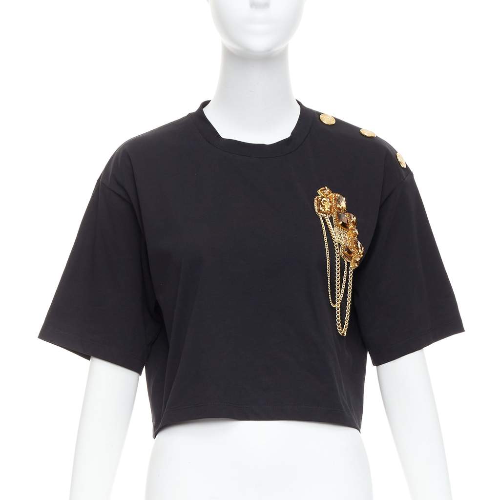 Balmain Chain Brooch Shirt Black Cotton Never worn - Front View